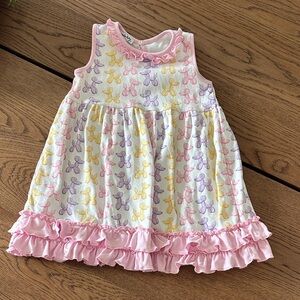 Magnolia Baby Pink Ruffle Hem Baby Dress with Pastel Dog Balloon Print